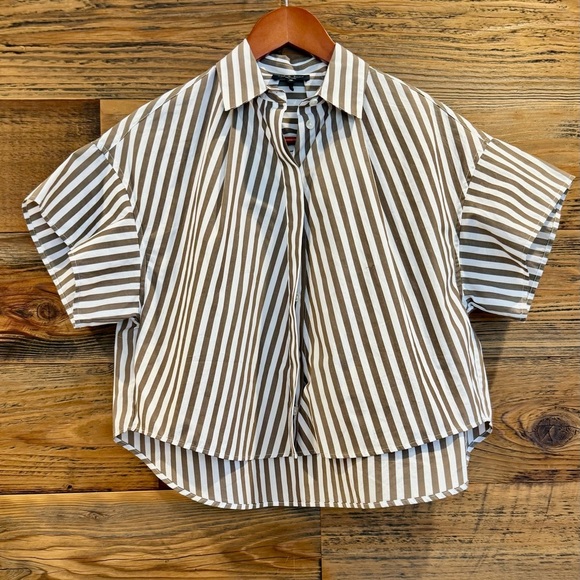 rag & bone Oversized Tan and White Striped Button Down Shirt NWOT - Picture 6 of 11